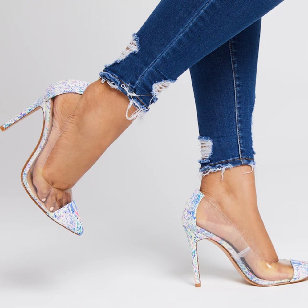 Mix No.6 Clear & Multicolor Snake Print Stiletto Aracely Pumps